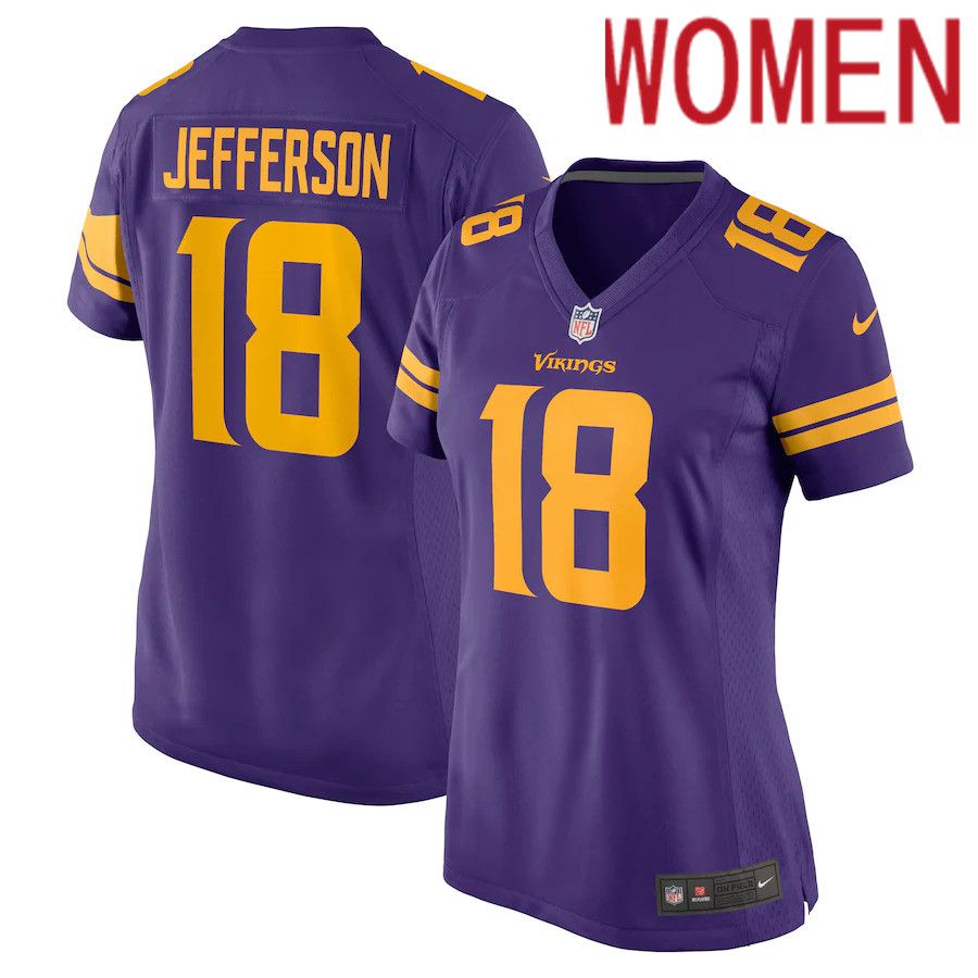 Women Minnesota Vikings 18 Justin Jefferson Nike Purple Alternate Game NFL Jersey